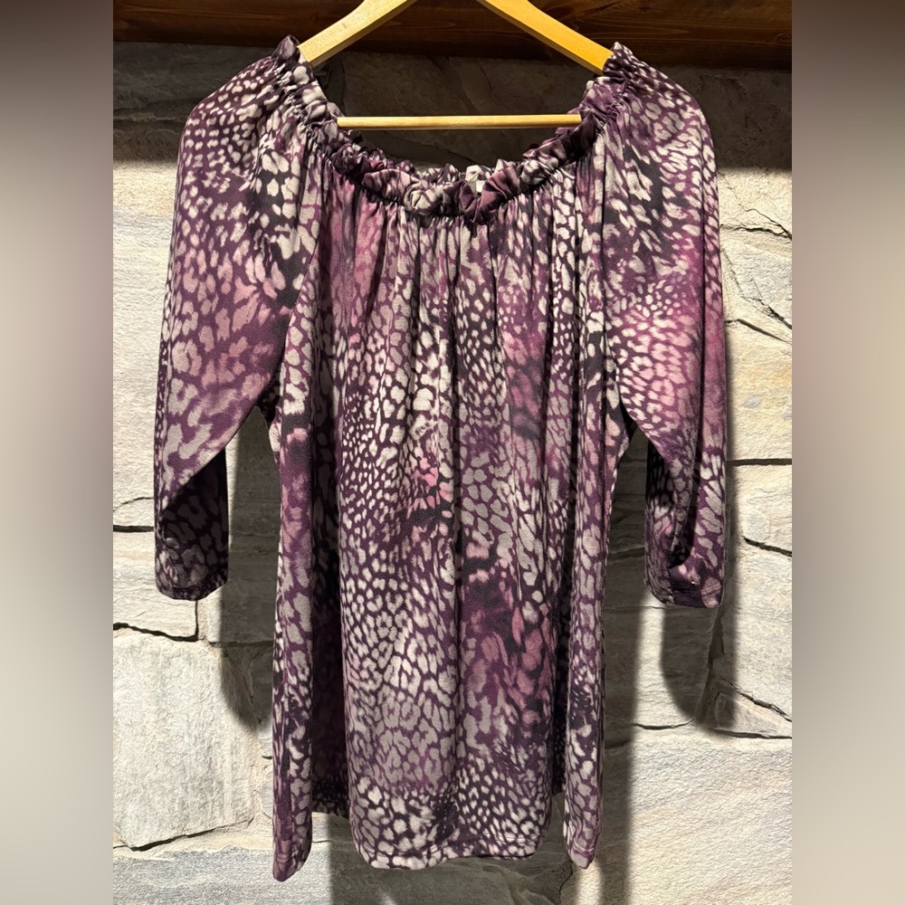 Purple Printed Off-Shoulder Tunic Top